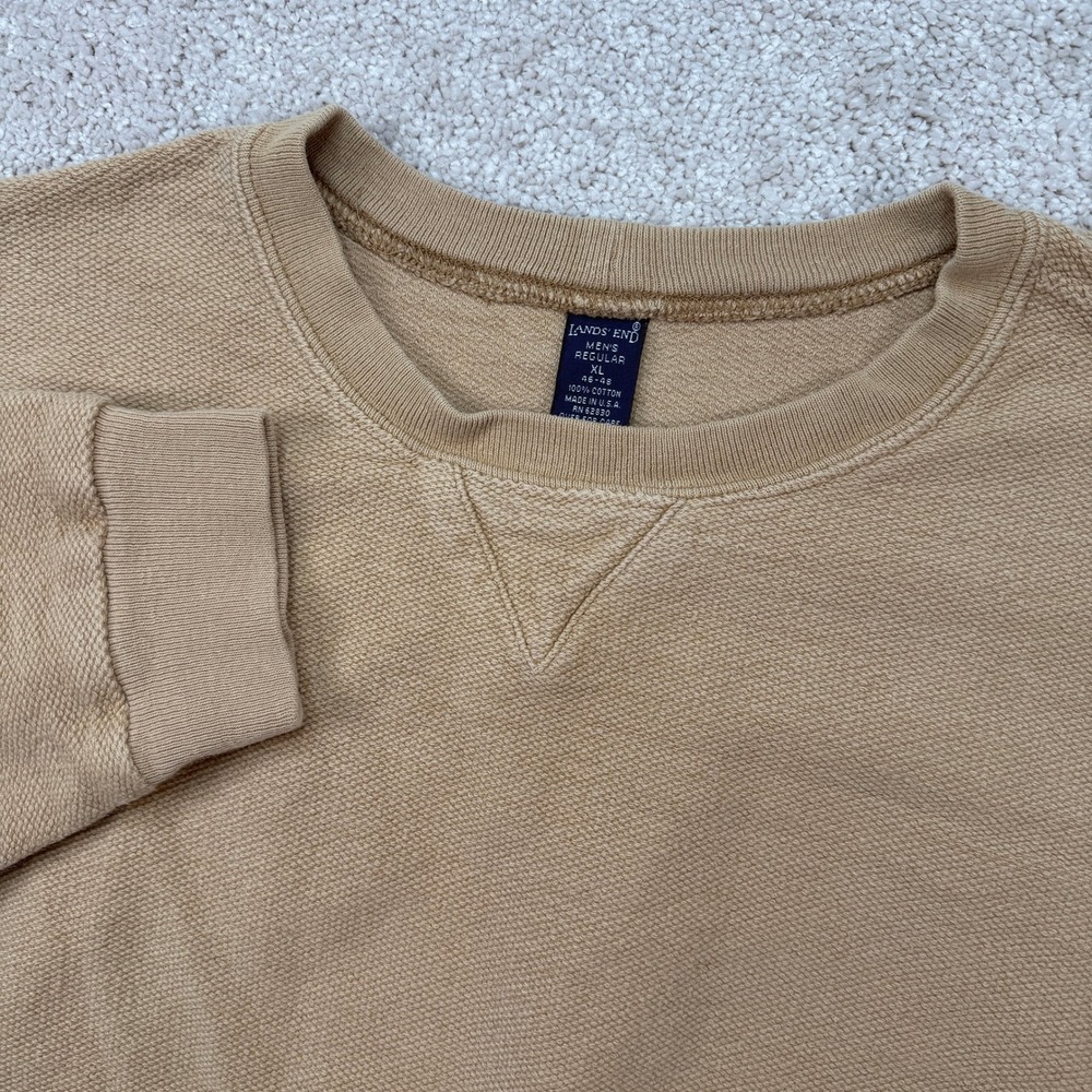 Vintage Lands End Men XL Sweatshirt Tan Waffle Knit Crewneck Made in USA